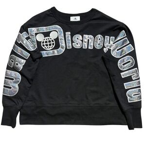 Disney Parks World Holographic Logo Black Sweatshirt‎ Womens XS Spirit Jersey
